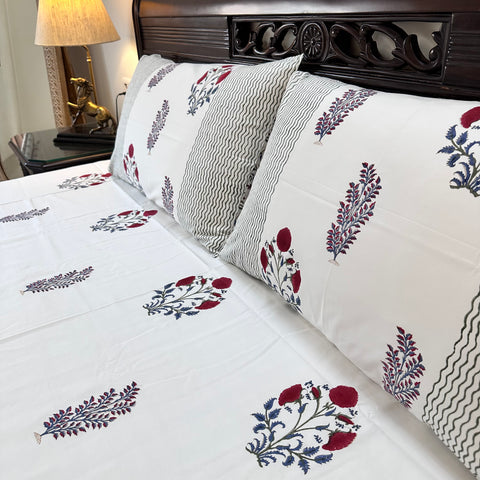 Scarlet Serenity Block Printed Bedsheet 500TC