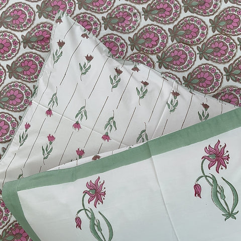 Floral Array Block Printed Bedsheet