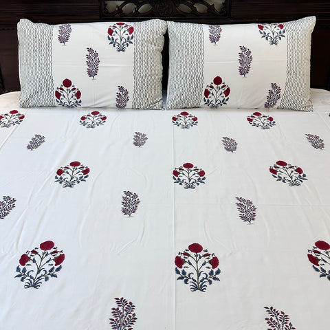 Scarlet Serenity Block Printed Bedsheet 500TC