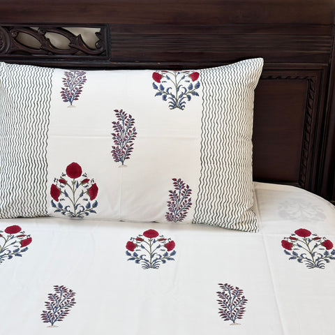 Scarlet Serenity Block Printed Bedsheet 500TC