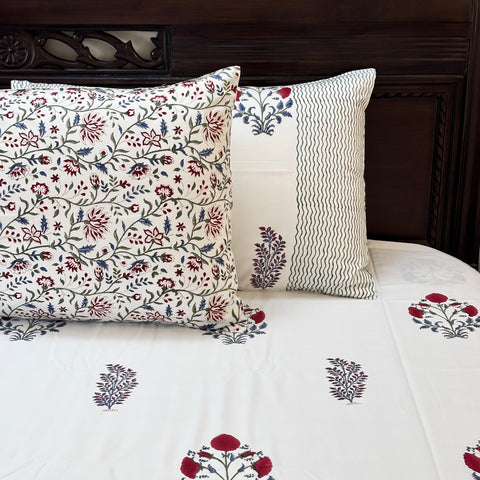 Scarlet Serenity Block Printed Bedsheet 500TC