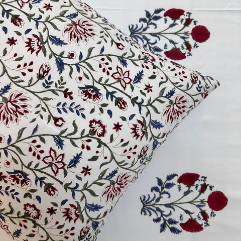 Scarlet Serenity Block Printed Bedsheet 500TC