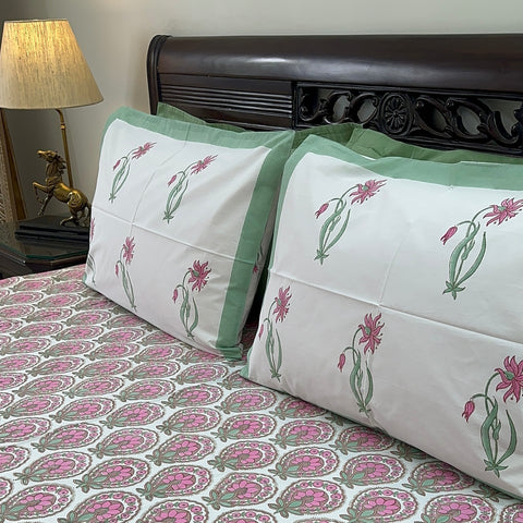 Floral Array Block Printed Bedsheet