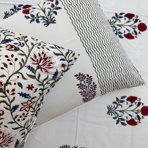 Scarlet Serenity Block Printed Bedsheet 500TC