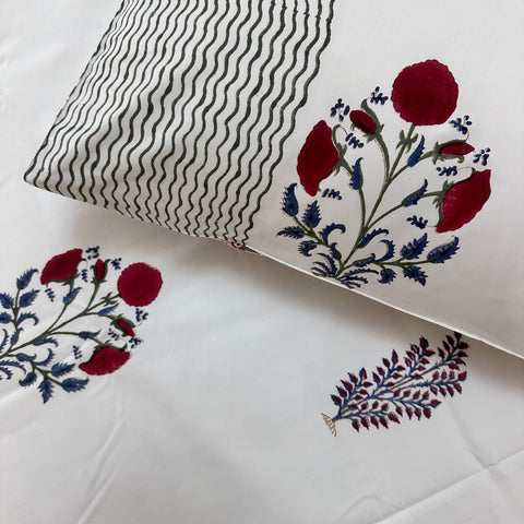 Scarlet Serenity Block Printed Bedsheet 500TC