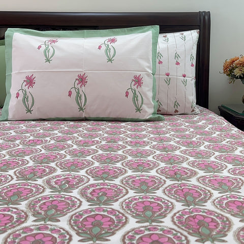 Floral Array Block Printed Bedsheet