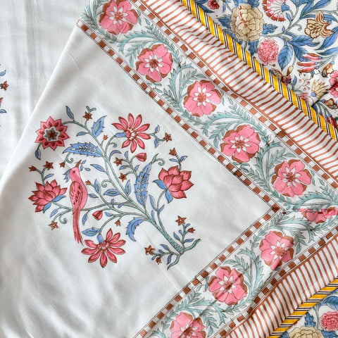 Boughs And Birds Block Printed Double Bed Dohar