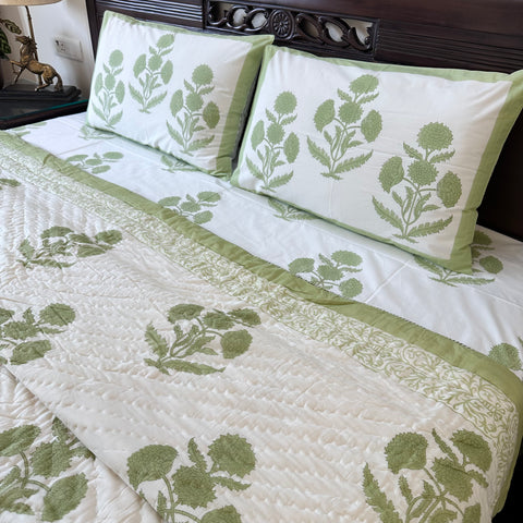 Mint Grace Block Printed Bedding Set of 4