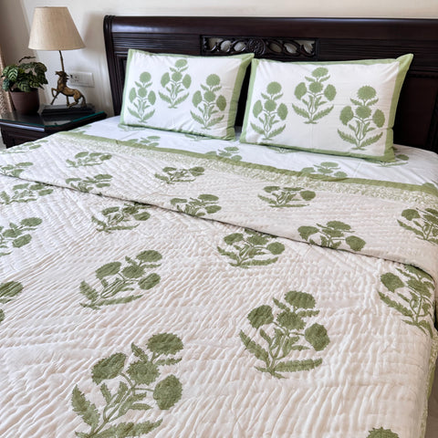 Mint Grace Block Printed Bedding Set of 4