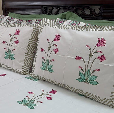 Mystic Petal Lullaby Block Printed Bedsheet 400TC Set of 5