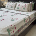 Mystic Petal Lullaby Block Printed Bedsheet 400TC Set of 5