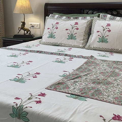 Mystic Petal Lullaby Block Printed Double Bed Dohar