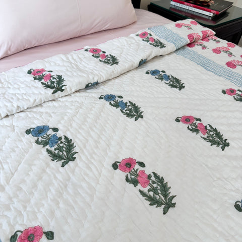 Sweet Pink Essence Hand Block Printed Single-Bed Quilt