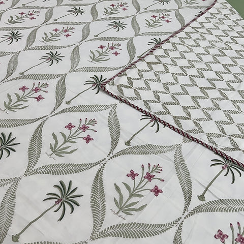 Lush Green Palms Block Printed Double Bed Dohar