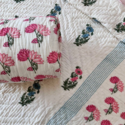 Sweet Pink Essence Hand Block Printed Single-Bed Quilt