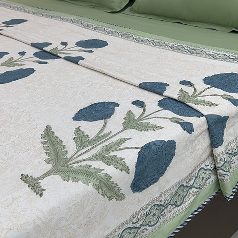 Blue Poppy Passion Block Printed Double Bed Dohar