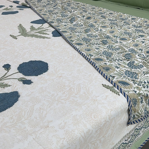 Blue Poppy Passion Block Printed Double Bed Dohar