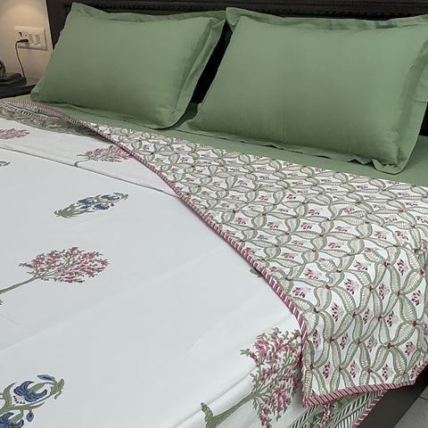 Cherry Blossom Cascade Block Printed Double Bed Dohar