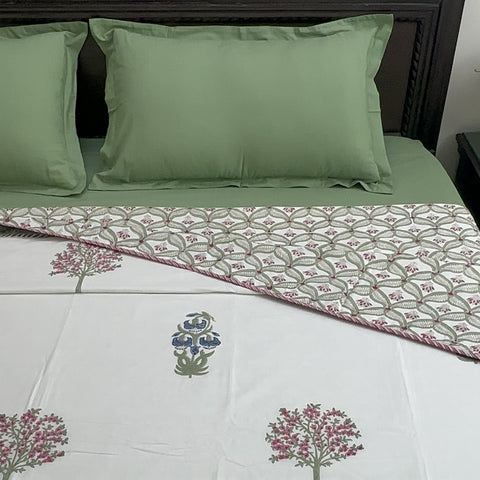 Cherry Blossom Cascade Block Printed Double Bed Dohar