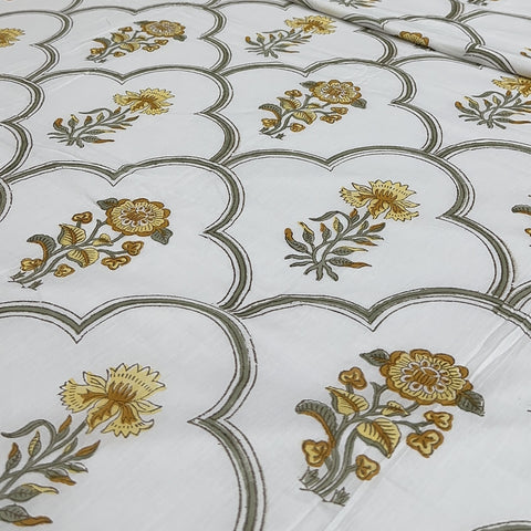 Golden Daffodil Bloom Block Printed Double Bed Dohar