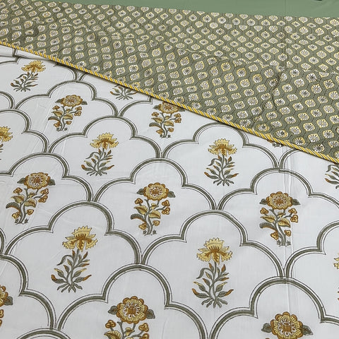 Golden Daffodil Bloom Block Printed Double Bed Dohar