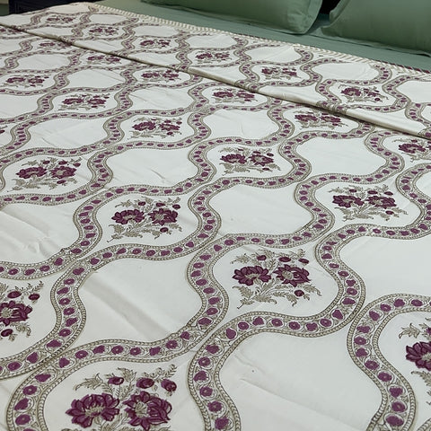 Floral Helix Block Printed Double Bed Dohar