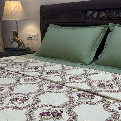 Floral Helix Block Printed Double Bed Dohar