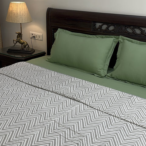 Slate Chevron Triad Block Printed Double Bed Dohar