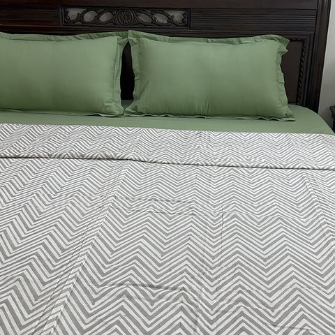 Slate Chevron Triad Block Printed Double Bed Dohar