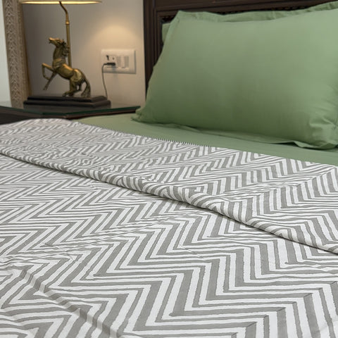 Slate Chevron Triad Block Printed Double Bed Dohar