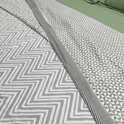 Slate Chevron Triad Block Printed Double Bed Dohar