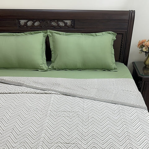 Slate Chevron Triad Block Printed Double Bed Dohar