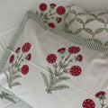 Mint Blossom Block Printed Bedsheet Green Base