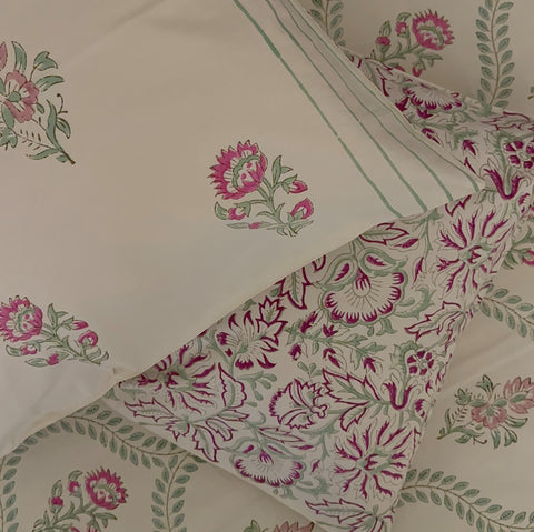 Neutral Garden Jaal Block Printed Bedsheet Cream Base