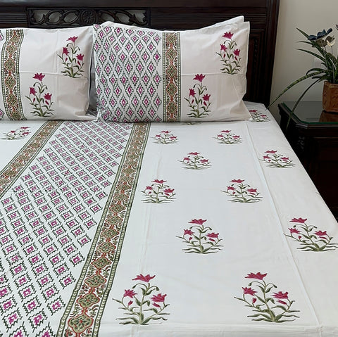 Nomadic Petal Fusion Block Printed Bedsheet