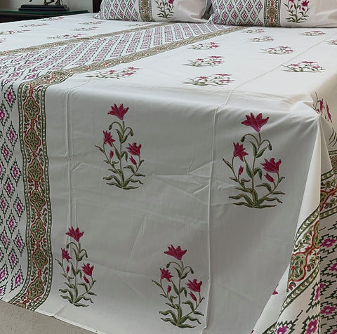 Nomadic Petal Fusion Block Printed Bedsheet