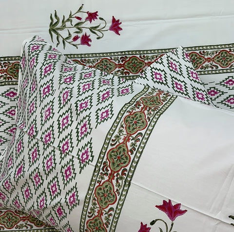 Nomadic Petal Fusion Block Printed Bedsheet