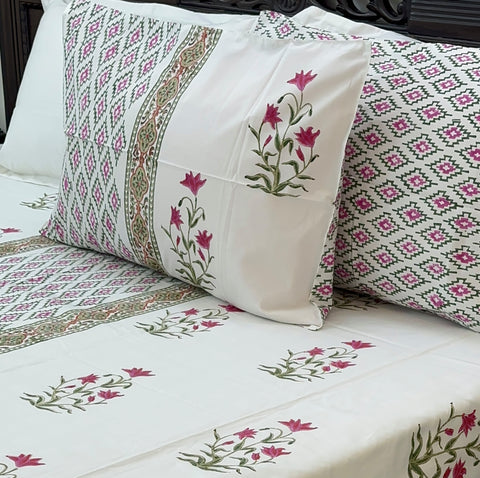 Nomadic Petal Fusion Block Printed Bedsheet