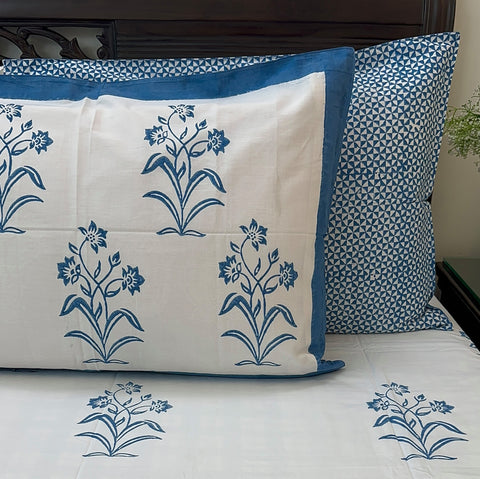 Urban Blue Garden Block Printed Bedsheet