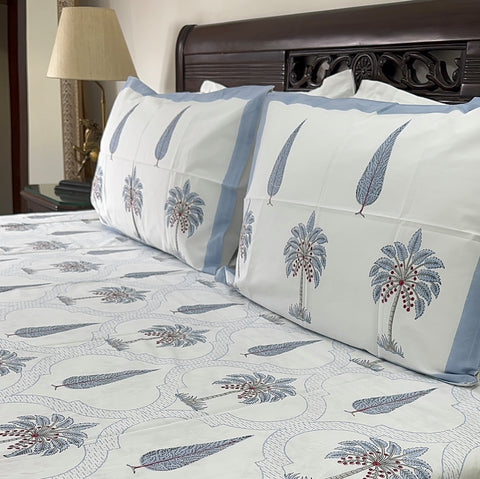 Blue Palm Jaal Block Printed Bedsheet