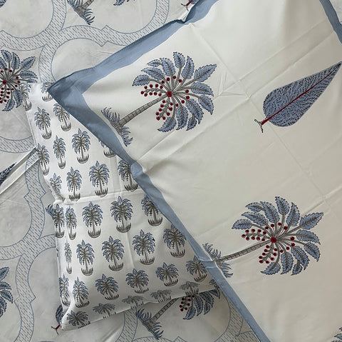 Blue Palm Jaal Block Printed Bedsheet