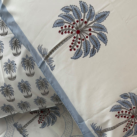 Blue Palm Jaal Block Printed Bedsheet