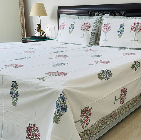 Hanging Bluebell Block Printed Bedsheet