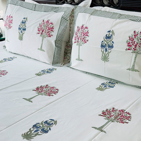 Hanging Bluebell Block Printed Bedsheet