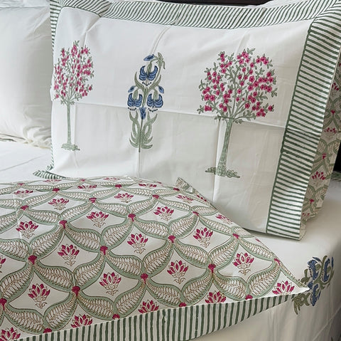 Hanging Bluebell Block Printed Bedsheet