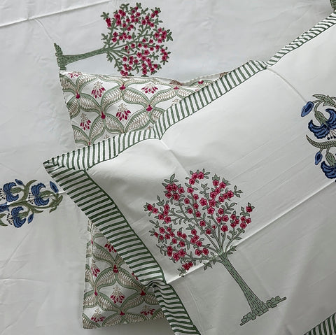 Hanging Bluebell Block Printed Bedsheet