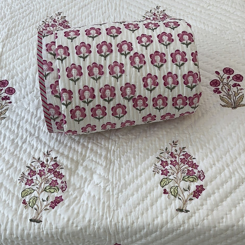 Pink Fluttering Floral Hand Block Printed Single-Bed Quilt