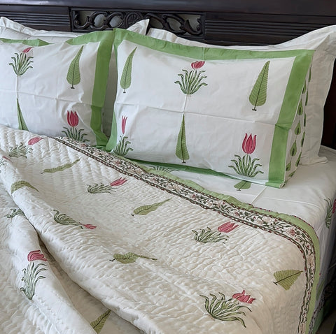 Afsana-E-Gul-Tulip Tale Handblock Printed Bedding Set