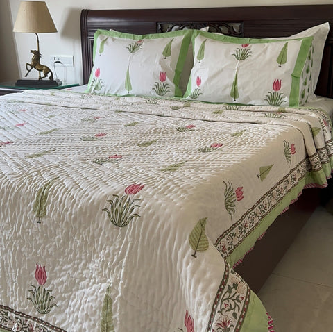 Afsana-E-Gul-Tulip Tale Handblock Printed Bedding Set