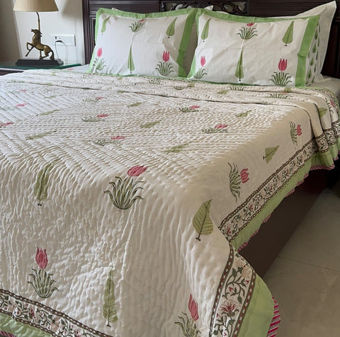 Afsana-E-Gul-Tulip Tale Handblock Printed Bedding Set